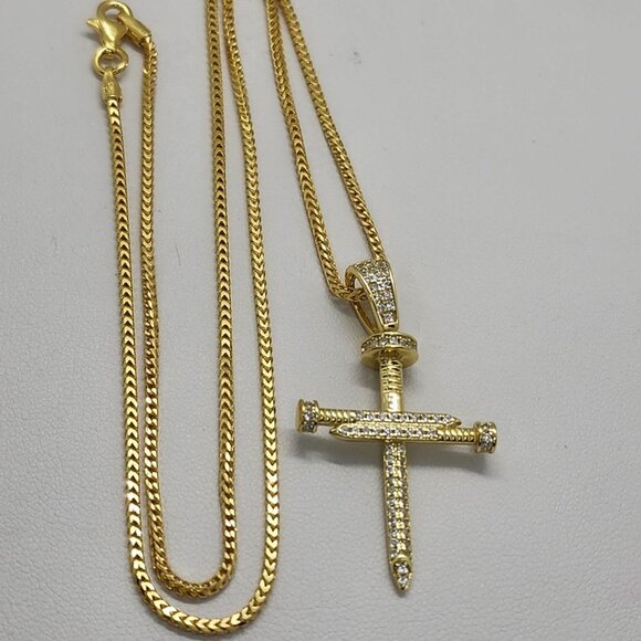LAST ONE Brand New Sterling SIlver 925 Nail Cross Design Necklace - Picture 1 of 4
